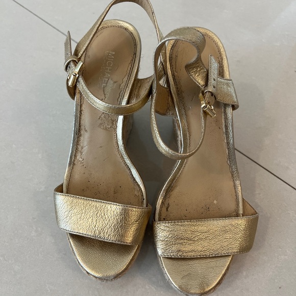 Michael Kors Metallic Gold Wedge Sandals - Picture 4 of 11